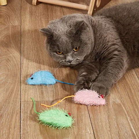 Cat Mouse Toy Colorful Chenille Plush Mouse Shape Cat Chew Toys Interactive Pet Teasing Toy For Indoor Cats Boredom Relief