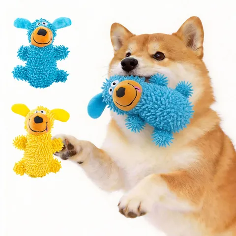 Funny Scruffy Dog Squeaky Plush Pet Toy Bite Resistant Mop Fabric Teeth Cleaning Interactive Doll For Small Medium Dogs