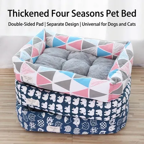 Washable Breathable All Season Thickened Linen Arctic Fleece Pet Nest Dog Bed Cat Sofa Removable Mat Warm Pet Supplies