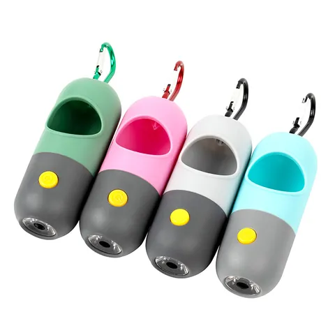 Portable LED Pet Waste Bag Dispenser With Carabiner Clip Durable Plastic Dog Poop Bag Holder Outdoor Walking Travel Accessary