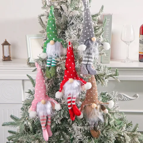 LED Glühende Weihnachten Gnom Plüsch Ornament Gestrickte Gesichtlose Tomte Puppe Mit Hängenden Beinen Wald Alter Mann Weihnachtsbaum Deko