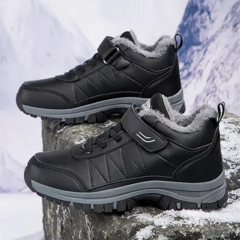 Unisex Winter Warm Cotton Walking Shoes Waterproof Synthetic Leather Fleece Lined Anti-slip Outdoor Comfort Boots For Elderly