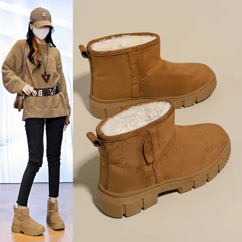 Stivali da Neve Donna Invernali Caldi Foderati in Peluche Suola Spessa Antiscivolo Stivaletti in Camoscio Casual Outdoor