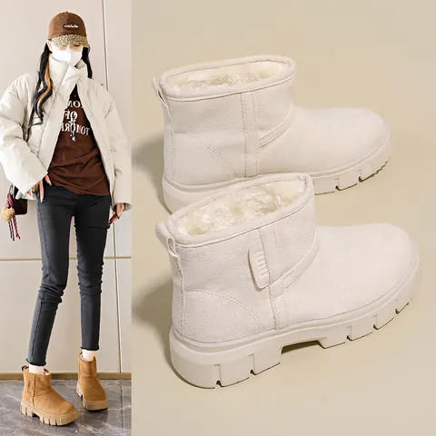 Stivali da Neve Donna Invernali Caldi Foderati in Peluche Suola Spessa Antiscivolo Stivaletti in Camoscio Casual Outdoor