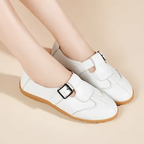 Women's Vintage Casual Loafers Buckle Slip-On Flat Shoes Soft Sole Lightweight Comfort Walking Faux Leather Shoes
