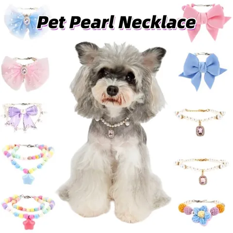 Exquisite Pet Pearl Necklace With Big Bow Rhinestone Pendant Elegant Jewelry Collar For Cats Dogs Wedding Party Dress Up Accessories