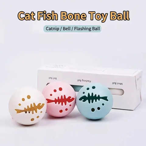 Interactive Cat Toy Balls Fish Bone Hollow Design Flashing LED Catnip Bell Pet Exercise Ball For Kittens Boredom Relief