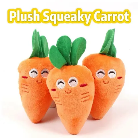 Cute Plush Squeaky Carrot Dog Toy Soft Stuffed Vegetable Chew Toy Interactive Teething Toy For Small Medium Dogs Cats
