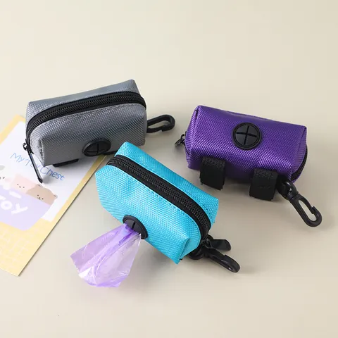 Distributeur de Sacs à Déjections Canines Portable en Polyester Support de Sac Avec Mousqueton Pour Laisse Extérieur