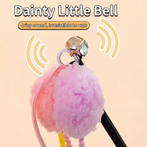 Interactive Cat Teaser Wand With Bell Colorful Plush Balls 50cm Flexible Long Pole Pet Exercise Toy For Indoor Cats Boredom Relief