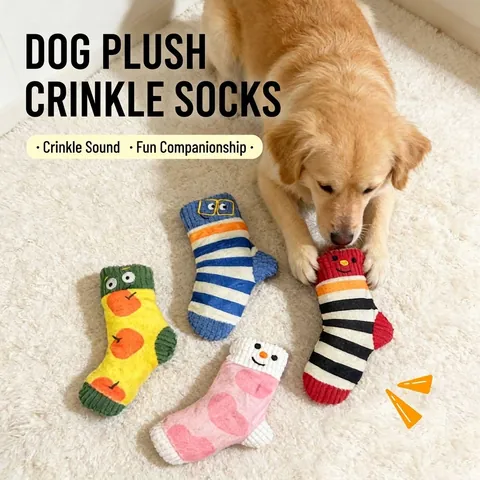 Jouet en Peluche Sonore pour Animaux Forme de Chaussette Papier Bruissant Cache-Friandises pour Chiens de Petite et Moyenne Taille