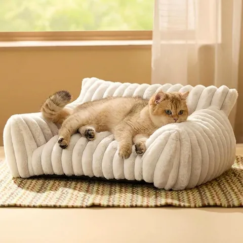 Washable Plush Striped Pet Sofa Bed Thickened Warm Cat Dog Couch Nest All Season Universal Pet Supplies Furniture