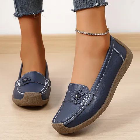 Mocassini Casual da Donna Primaverili in Pelle PU Scarpe Basse Suola Morbida Decorazione Floreale Comode Scarpe Beanies Taglie Forti Mamma