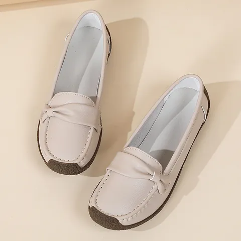 Mocassini da Donna Comodi in Montone Scarpe Basse in Pelle per Mamma Suola Morbida Fiocco Casual Traspiranti Walking Shoes