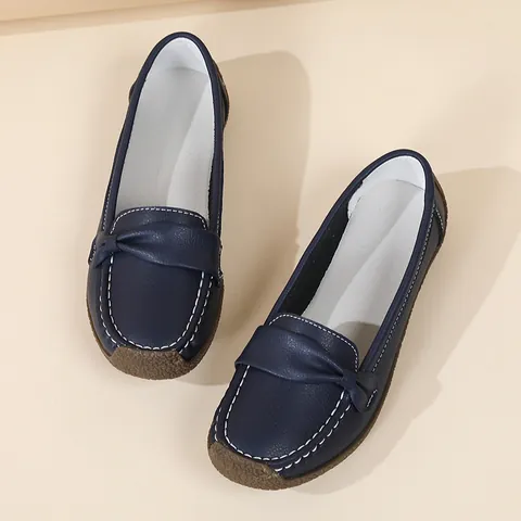 Mocassini da Donna Comodi in Montone Scarpe Basse in Pelle per Mamma Suola Morbida Fiocco Casual Traspiranti Walking Shoes