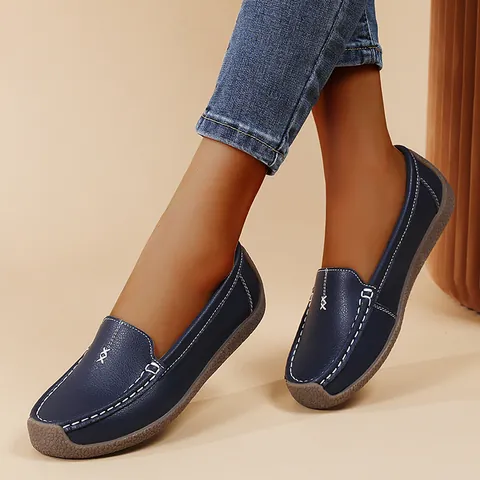 Damen 2025 Neue Lässige Loafer PU Leder Flache Schuhe Weiche Sohle Mokassins Große Größe Bequeme Tägliche Schlupfschuhe Für Mutter