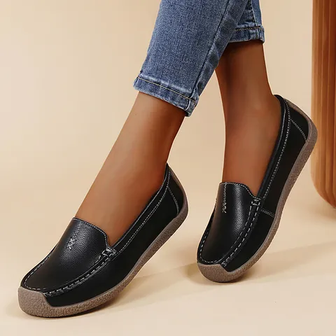 Damen 2025 Neue Lässige Loafer PU Leder Flache Schuhe Weiche Sohle Mokassins Große Größe Bequeme Tägliche Schlupfschuhe Für Mutter