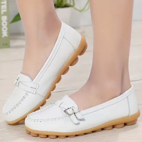 Damen Echtleder Loafer Komfortable Slip On Mokassins Weiche Sohle Lässige Flache Schuhe Mama Krankenschwester Schuhe