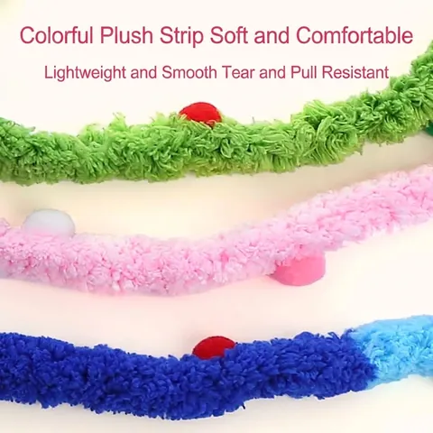 Interactive Plush Cat Teaser Wand With Bell And Colorful Pom Poms Long Ribbon For Indoor Kitten Self-Play Exercise Training Toy
