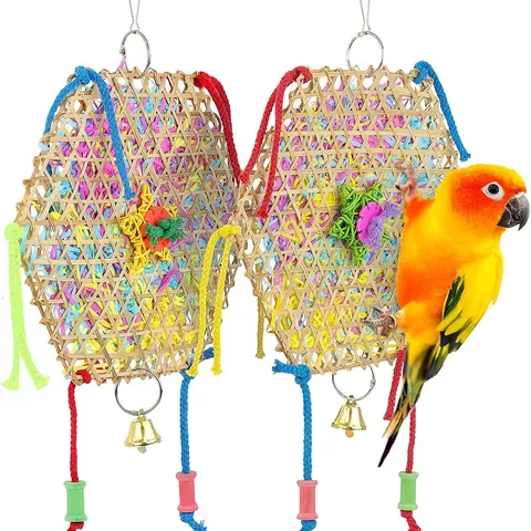 Hangend Vogel Voerspeelgoed Bamboevlechtwerk Papierversnipperaar Speelgoed Voor Kleine Middelgrote Papegaaien Valkparkieten Met Bel Kleurrijke Vogelkooi Accessoires