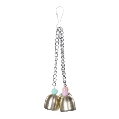 Alloy Parrot Bird Toy Triple Bell Wind Chime Beaded Hanging Bird Cage Accessories For Small Medium Large Parrots Birds Cage Decoration