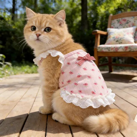 Floral Pet Dress Sweet Lace Bow Dog Camisole Breathable Polyester Cat Summer Vest Clothes For Small Dogs Teddy Pomeranian