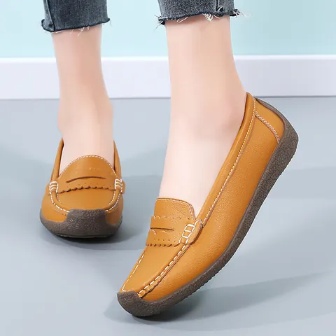 Mocassini da Donna Comodi Piatti in Pelle Sintetica PU con Bordo Ondulato Scarpe da Infermiera Slip-on Taglie Grandi 35-44