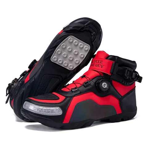 Botas de Moto Profesionales Hombre Mujer Zapatos de Carreras Resistentes al Desgaste Hebilla Giratoria Reflectantes Caña Media Equipo de Protección Botas de Seguridad