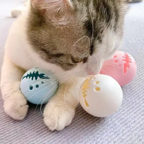 Interactive Cat Toy Balls Fish Bone Hollow Design Flashing LED Catnip Bell Pet Exercise Ball For Kittens Boredom Relief