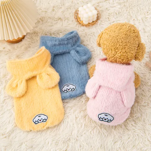Pet Winter Warm Flannel Hooded Sweatshirt Cartoon Dog Pattern Fleece Hoodie For Small Dogs Cats Puppy Kitten Pullover Clothes