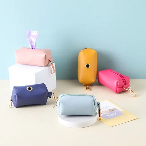 Portable PU Leather Dog Poop Bag Dispenser Pet Waste Bag Holder Mini Carrier With Metal Clip For Outdoor Dog Accessories