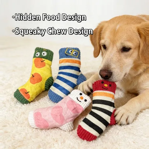 Jouet en Peluche Sonore pour Animaux Forme de Chaussette Papier Bruissant Cache-Friandises pour Chiens de Petite et Moyenne Taille