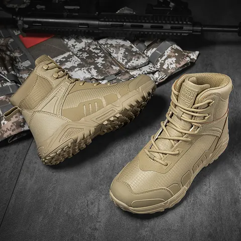 Stivali Combattimento Tattici Uomo Tessuto Oxford Taglio Alto Scarpe Trekking Antiscivolo Allenamento Militare Calzature Lavoro