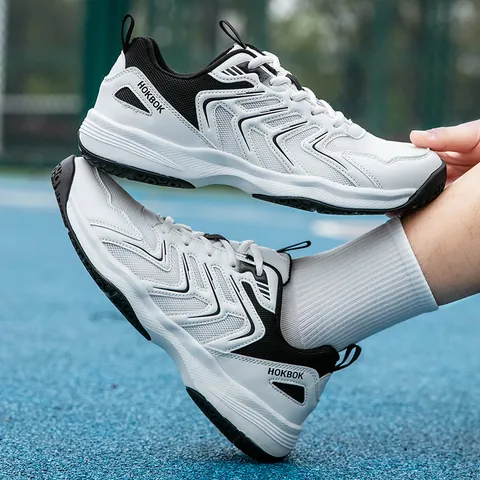 Chaussures d'Entraînement en Cuir Synthétique et Maille Respirante pour Badminton Tennis Tennis de Table Baskets de Sport Antidérapantes Professionnelles