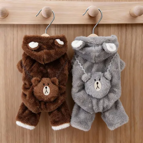Haustier Hund Vierbeinige Kleidung Winter Verdickte Vlies Bär Hoodie Für Kleine Mittlere Hunde Warme Cartoon Welpen Jumpsuit Bekleidung