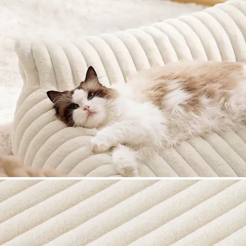 Canapé-Lit pour Animaux de Compagnie en Peluche Rayée Lavable Nid de Canapé Chaud Épaissi pour Chats et Chiens Fournitures pour Animaux Universelles Toute Saison