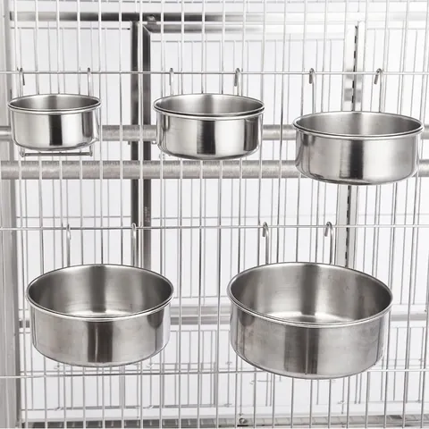 Stainless Steel Hanging Pet Bowl For Dog Cat Bird Cage Elevated Food Water Feeder Brushed Metal Pet Bowl Multi-size Pet Supplies