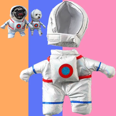 Funny Astronaut Pet Costume Dog Halloween Space Suit Silver Metallic Reflective Futuristic Cosplay Clothes For Small Medium Dogs