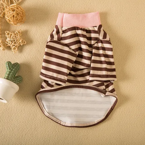 Casual Striped Dog T-Shirt Coral Fleece Pet Base Layer Breathable Stretchy Cat Clothes Puppy Pajamas For Small Dogs