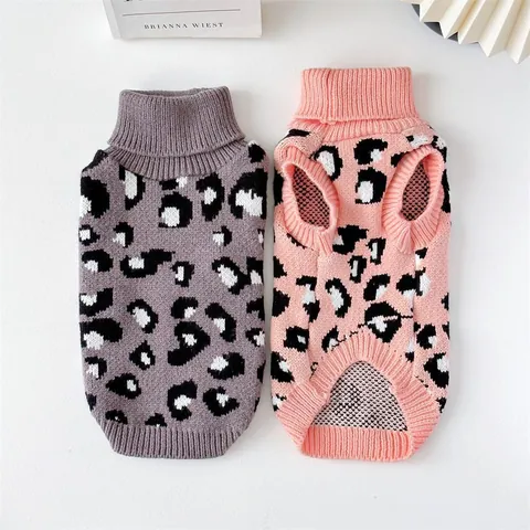 Haustier Pullover Hoher Kragen Leopardenmuster Weich Gestrickte Hundekleidung Warm Winter Katzenpullover Für Hunde Katzen
