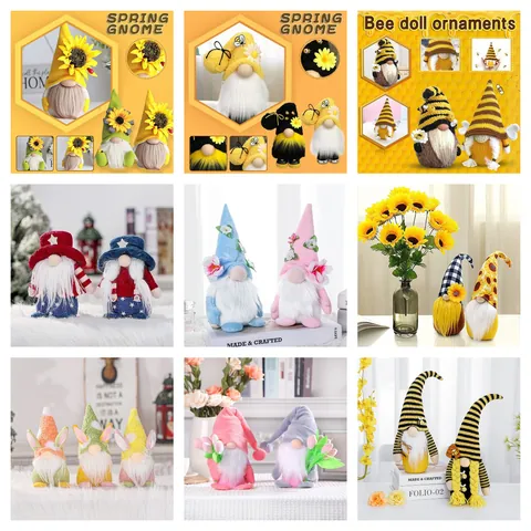 Scandinavian Faceless Gnome Doll Set Plush Sunflower Bee Easter Bunny Independence Day Desktop Ornament For Home Holiday Decoration Gift