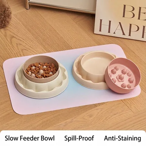 Anti-Skid Pet Slow Feeder Bowl For Dogs And Cats Stainless Steel Plastic Prevent Choking Leak-Proof Removable Food Water Dish