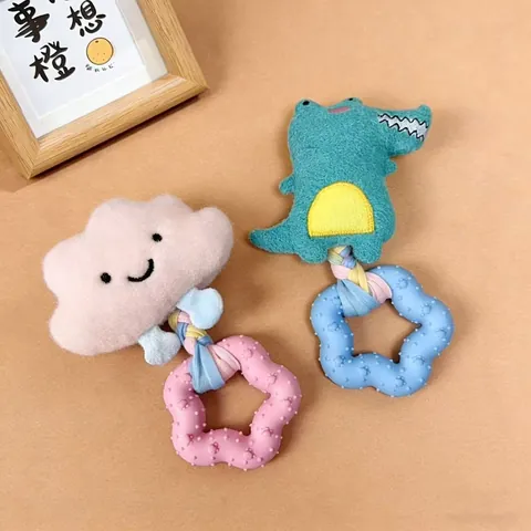 Durable Squeaky Dog Toy With TPR Chewing Ring Plush Cotton Rope Teeth Cleaning Toy For Small Medium Dogs Interactive Toy