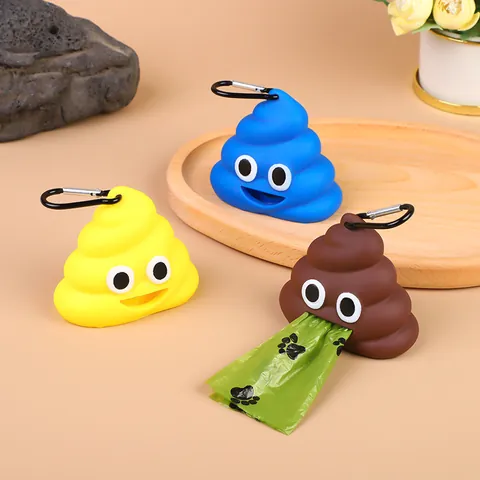 Creative Poop Emoji Dog Waste Bag Dispenser Portable Pet Poop Picker Case With Carabiner For Outdoor Pet Supplies