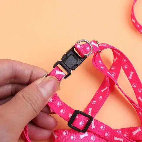 Adjustable Polyester Printed Pet Harness And Leash Set For Cats Small Dogs Bone Paw Pattern Walking Traction Lead Rope