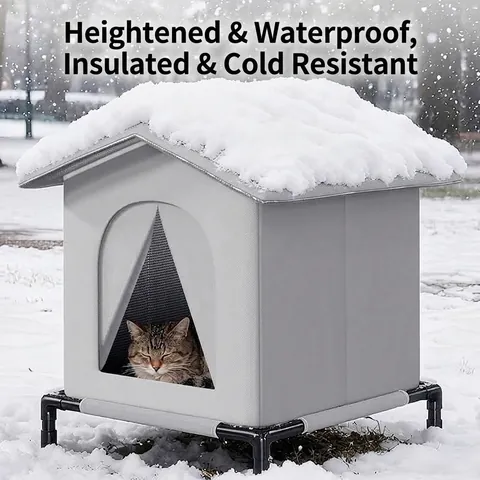 Casa para Gatos Callejeros Impermeable al Aire Libre Tienda de Campaña Térmica Cerrada con Soporte Antihumedad Tela Oxford