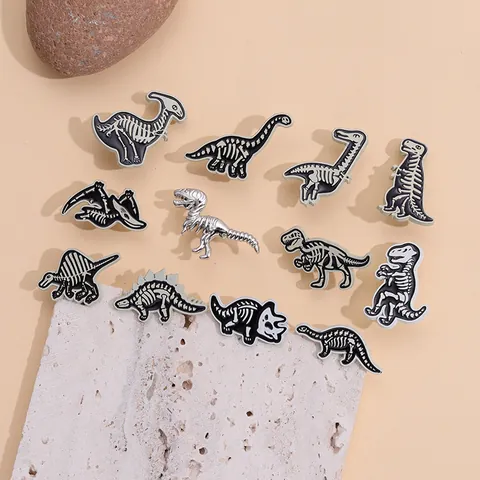 Cartoon Punk Dinosaur Skeleton Brooches Zinc Alloy Enamel Skull Badges For Backpack Jacket Men Women Niche Design Jewelry