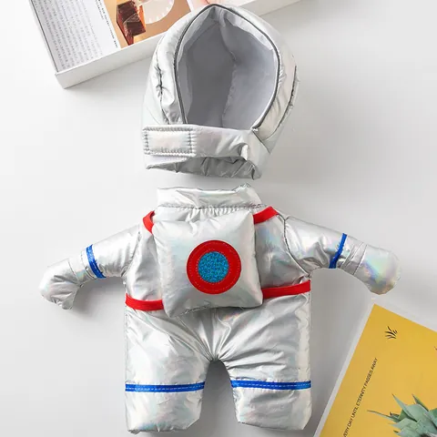 Funny Astronaut Pet Costume Dog Halloween Space Suit Silver Metallic Reflective Futuristic Cosplay Clothes For Small Medium Dogs