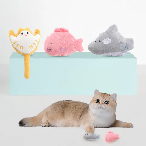 Ocean Creature Catnip Plush Toy For Cats Manta Ray Clownfish Shark Crinkle Paper Interactive Teething Soft Stuffed Pet Toy