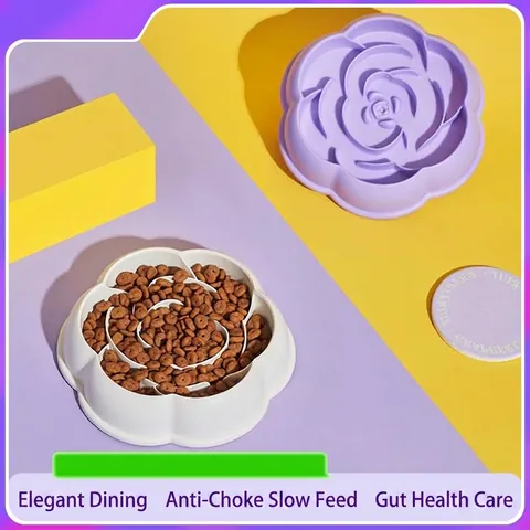 PP Anti Choking Pet Slow Feeder Bowl For Dogs And Cats Flower Record Player Hotdog Maze Healthy Eating Non Slip Pet Dish